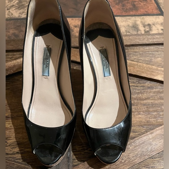 Prada black Patton slip on wedge - Picture 1 of 7